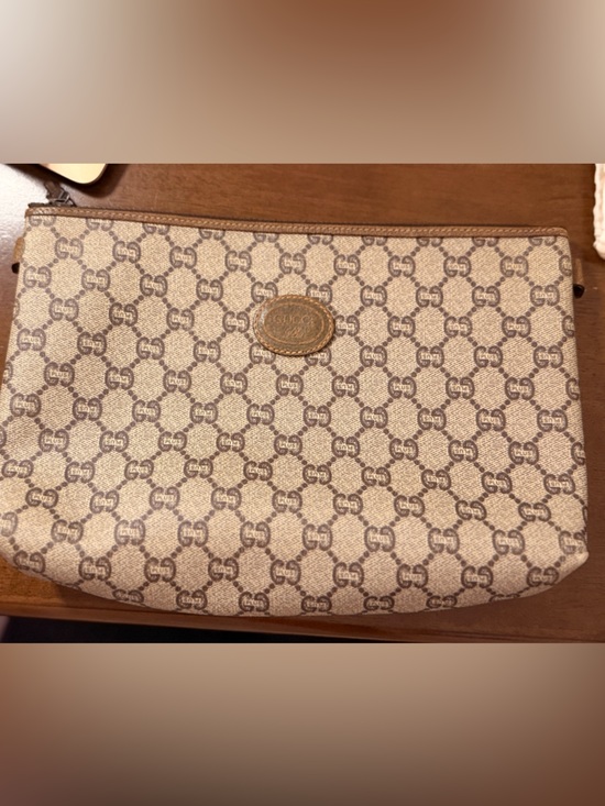 Gucci Handbags - Monogram Canvas Zip Pouch in Beige and Brown